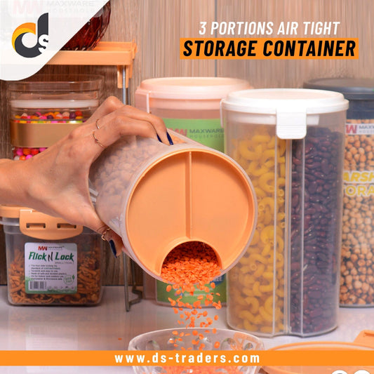 3 Portions Air Tight Storage Container for Multipurpose Use